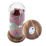 Preserved Rose Flower LED Light with Glass Cover Wooden Base Valentines'Day Wedding Gift
Red