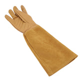 Rose Pruning Gardening Leather Gloves Wearproof Puncture Proof Long Work Glove(Brown M)