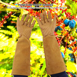 Rose Pruning Gardening Leather Gloves Wearproof Puncture Proof Long Work Glove(Brown M)
