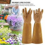 Rose Pruning Gardening Leather Gloves Wearproof Puncture Proof Long Work Glove(Brown M)