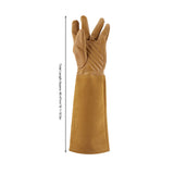 Rose Pruning Gardening Leather Gloves Wearproof Puncture Proof Long Work Glove(Brown M)