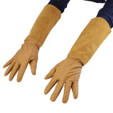 Rose Pruning Gardening Leather Gloves Wearproof Puncture Proof Long Work Glove(Brown M)