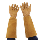 Rose Pruning Gardening Leather Gloves Wearproof Puncture Proof Long Work Glove(Brown M)