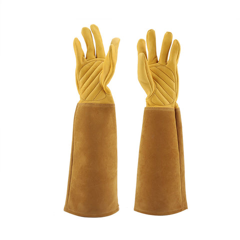 Rose Pruning Gardening Leather Gloves Wearproof Puncture Proof Long Work Glove(Yellow S) In Australia - Darrahopens