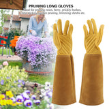 Rose Pruning Gardening Leather Gloves Wearproof Puncture Proof Long Work Glove(Yellow S)