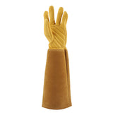 Rose Pruning Gardening Leather Gloves Wearproof Puncture Proof Long Work Glove(Yellow S)