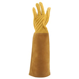Rose Pruning Gardening Leather Gloves Wearproof Puncture Proof Long Work Glove(Yellow M)