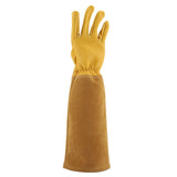 Rose Pruning Gardening Leather Gloves Wearproof Puncture Proof Long Work Glove(Yellow M)