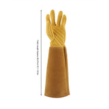 Rose Pruning Gardening Leather Gloves Wearproof Puncture Proof Long Work Glove(Yellow M)
