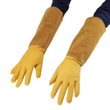 Rose Pruning Gardening Leather Gloves Wearproof Puncture Proof Long Work Glove(Yellow M)