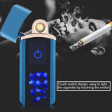 USB Rechargeable Electronic Windproof Touch Switch Portable Cigarette Lighter (Blue)