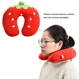 Soft Cotton U shaped Pillow for Baby Kids Travel Car Seat Neck Rest (Strawberry)