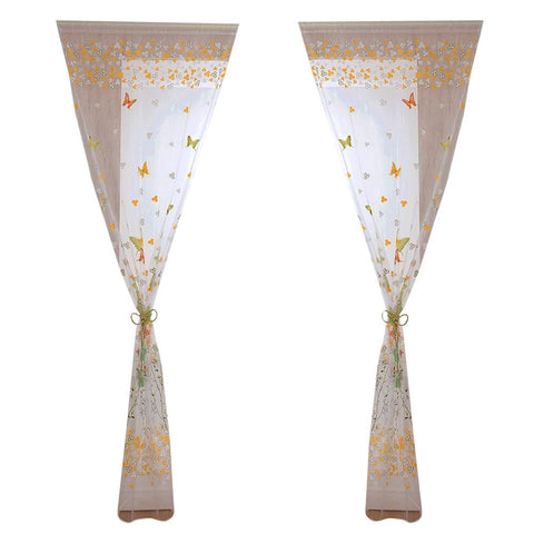100 x 200 cm Butterfly Print Sheer Vintage Embroidery Voile Window Panels Yellow & Green
