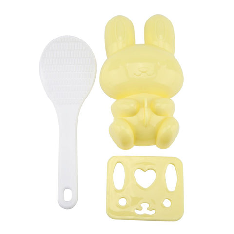 3pcs Food grade PP Cartoon Rabbit Model Sushi Rice Mold DIY Handicraft Onigiri Make Tool(Yellow In Australia - Darrahopens
