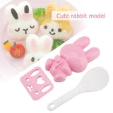3pcs Food grade PP Cartoon Rabbit Model Sushi Rice Mold DIY Handicraft Onigiri Make Tool(Pink)