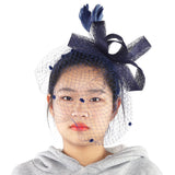 Wedding Women Net Mesh Bridal Face Veil Hats Brides Fascinator Headwear Hair Accessory(Navy)