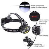 Outdoor Night COB T6 LED Head Light Induction Searchlight Adjustable Headband Accessory
