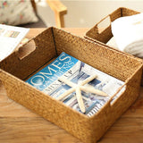 Handmade Seaweed Storage Basket Woven Storage Box with Handle for Home Kitchen Office