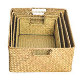 Handmade Seaweed Storage Basket Woven Storage Box with Handle for Home Kitchen Office