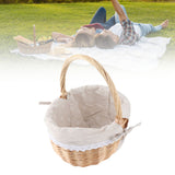 Rattan Storage Basket Hand Made Oval Picnic Storage Basket for Indoor Outdoor 28x26x20cm Daisy