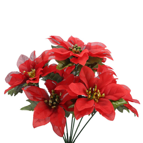 8 Pcs Artificial Poinsettia Flower 35cm 7 Heads 10cm Flower Diameter Artificial Poinsettia Bush for Wedding Stage Living Room Red