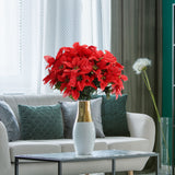 8 Pcs Artificial Poinsettia Flower 35cm 7 Heads 10cm Flower Diameter Artificial Poinsettia Bush for Wedding Stage Living Room Red