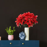 8 Pcs Artificial Poinsettia Flower 35cm 7 Heads 10cm Flower Diameter Artificial Poinsettia Bush for Wedding Stage Living Room Red