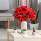 8 Pcs Artificial Poinsettia Flower 35cm 7 Heads 10cm Flower Diameter Artificial Poinsettia Bush for Wedding Stage Living Room Red