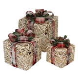 3pcs Xmas Tree Decorative Boxes Metal Gift Boxes for Home Porch Fireplace Decoration
