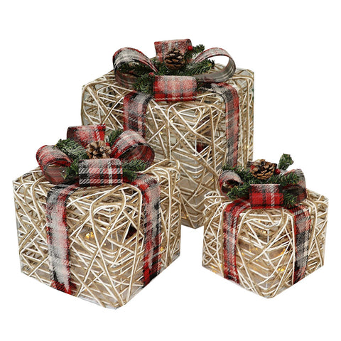 3pcs Xmas Tree Decorative Boxes Metal Gift Boxes for Home Porch Fireplace Decoration