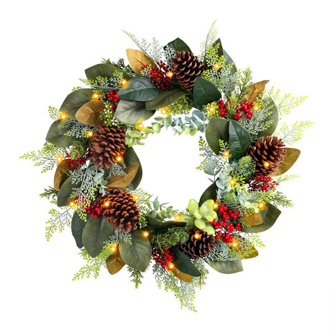 Front Door Artificial Wreath with Red Berry Eucalyptus Leaves Pinecone for Holiday Farmhouse Wedding In Australia - Darrahopens