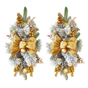 2pcs 21.6in Xmas Staircase Wreath with Berries Pinecones Bowknot Xmas Teardrop Swags Golden