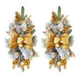 2pcs 21.6in Xmas Staircase Wreath with Berries Pinecones Bowknot Xmas Teardrop Swags Golden