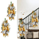 2pcs 21.6in Xmas Staircase Wreath with Berries Pinecones Bowknot Xmas Teardrop Swags Golden