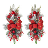 2pcs 21.6in Xmas Staircase Wreath with Berries Pinecones Bowknot Xmas Teardrop Swags Red