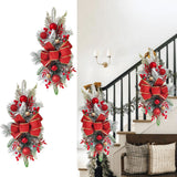 2pcs 21.6in Xmas Staircase Wreath with Berries Pinecones Bowknot Xmas Teardrop Swags Red