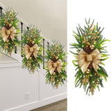 Xmas Staircase Swag with Light String Artificial Wreath Decor for Door Stair Wall Window Golden