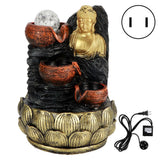 Desktop Buddha Statue Fountain Flowing Water Ornament with Light and Ball Resin Landscape Decoration1140 US Plug 110V