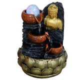 Desktop Buddha Statue Fountain Flowing Water Ornament with Light and Ball Resin Landscape Decoration1140 US Plug 110V