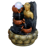 Desktop Buddha Statue Fountain Flowing Water Ornament with Light and Ball Resin Landscape Decoration1140 US Plug 110V