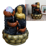 Desktop Buddha Statue Fountain Flowing Water Ornament with Light and Ball Resin Landscape Decoration1140 US Plug 110V