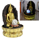 Resin Water Fountain Ornaments Meditating Buddha Statue LED Lighted Tabletop Fountain Home DecorationUS Plug 110V