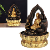 LED Lighted Tabletop Fountain Resin Water Fountain Ornaments Meditating Buddha Statue Home DecorationUS Plug 110V