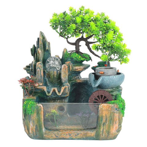 Tabletop Fountain Small Rockery Waterwheel Desktop Fish Container Indoor Fengshui Decor