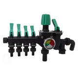 Hose Manifolds 4 Way Spigot Splitter Separate Switch Multifunction Easy Installation Anti Rust for Farm Garden with Pressure Gauge