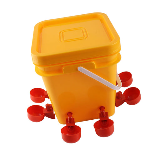 Automatic Chicken Waterer Cup with 12L Handheld Barrel Poultry Drinking Equipemnt for Goose Duck Bucket + Red Bird Bowl + Black Screws