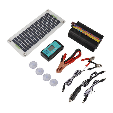 30W Polycrystalline Silicon Solar Panels Set with MPPT Charge Controller DC12V to AC220V 1000W Inverter
