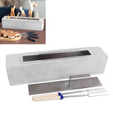 Tabletop Fire Pit Rectangle Concrete Grey Stainless Steel Liner with Lid Sticks Small Portable Fireplace for Indoor