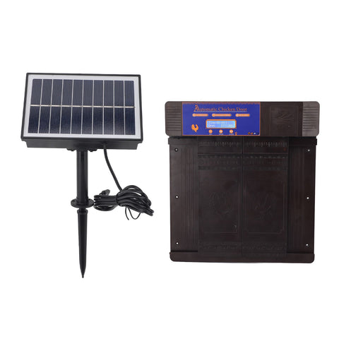 Automatic Chicken Door with Timer Solar Battery Powered LED Display Double Doors Electric Chicken Coop Opener Dark Brown In Australia - Darrahopens