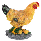 Hen Garden Statue with Small Chicks Hen Fairy Garden Accessories Resin Chick Hen Figurine for Landscape Desk Decor Brown M